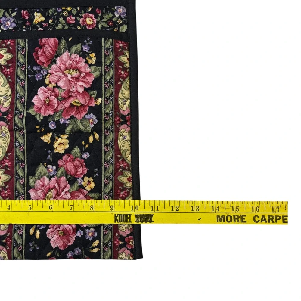 Floral Quilted Pouch Pocket Organizer Black Pink‎ Yellow Burgundy Vintage Accent
